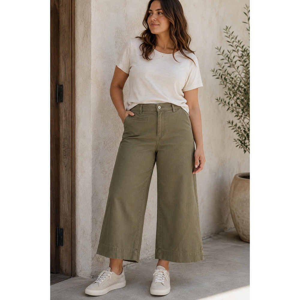 Madewell Emmett Wide Leg Crop Cotton Canvas High Rise Utility Green Olive 35